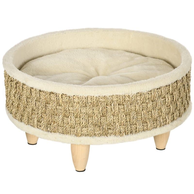 PawHut Panier Rond Chien lit pour Chien canapé pour Animaux sur Pieds Style Cosy Chic Grand Confort Coussin Moelleux intégré Ø 4
