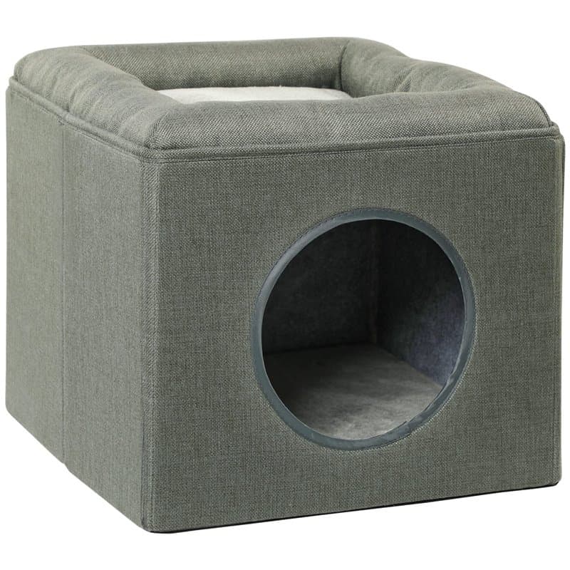 PawHut Maison Niche pour Chat 2 Niveaux avec Coussin Moelleux en Peluche - 36,5 x 36,5 x 33 cm Gris