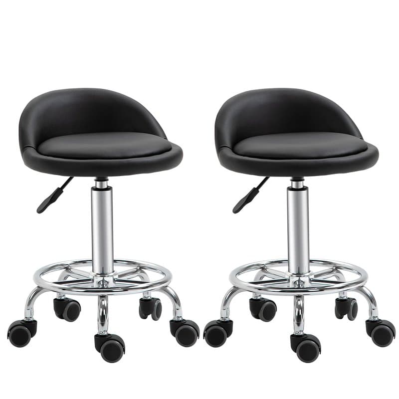 HOMCOM Lot de 2 Tabouret à Roulette Tabouret de Travail pivotant 360° - Assise réglable 47-62H cm, Dossier Ergonomique - Acier c