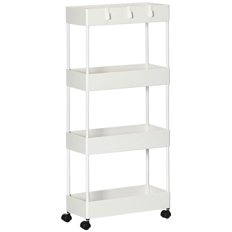 HOMCOM Desserte Chariot de Rangement 4 Niveaux, desserte à roulettes avec paniers et Crochets Amovibles, Chariot de Service pour