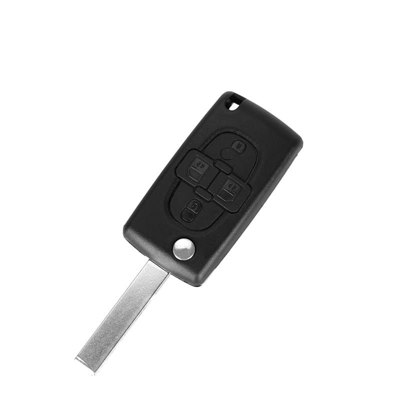 Coque Clé pour Peugeot 807 1007 Citroen C8 Fiat Ulysse - 4 Boutons - Lame avec Rainure - Modèle sans Emplacement Pile - Télécomm