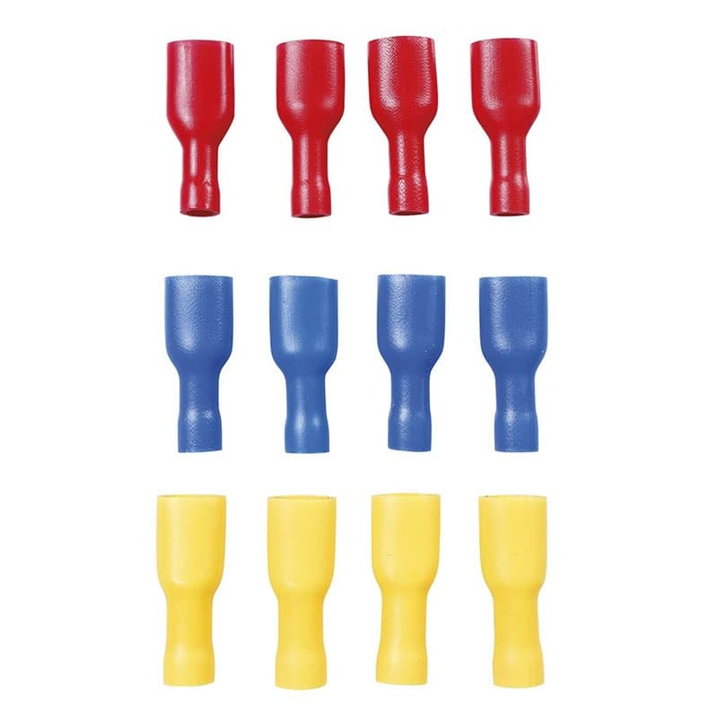 OROK - Coffret de 12 cosses électriques pour Voiture - Lot de 12 cosses Plate Femelle isolée - ⌀ 6.3mm - Rouge, Bleu, Jaune - Co