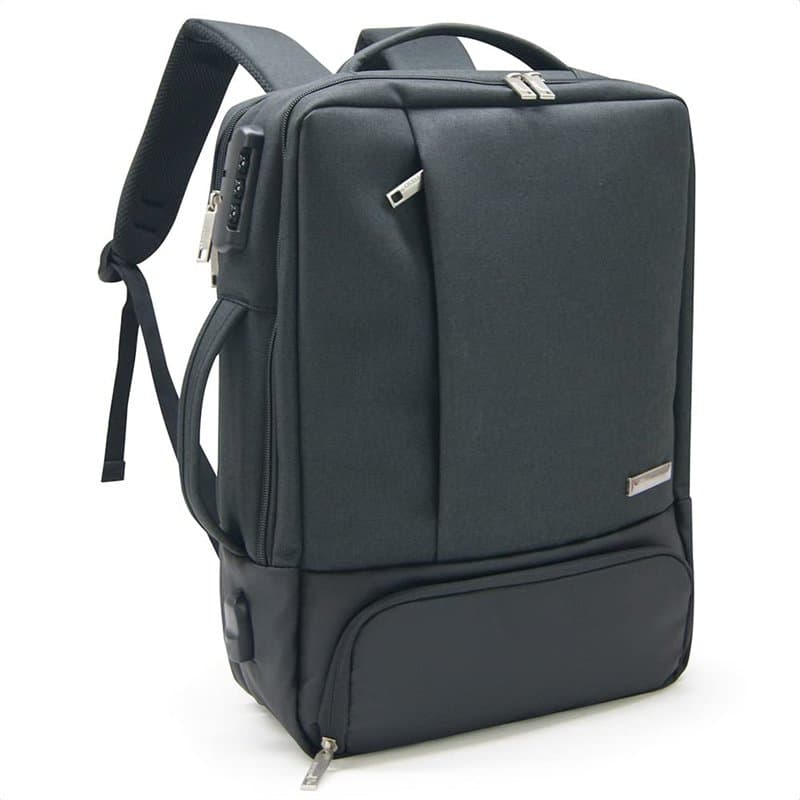 Waytex 71056 Sacoche - Sac à Dos Multifonction (2 en 1) pour Ordinateur 15,6’’ USB et Serrure Bi matière Tissu Oxford Chiné et P