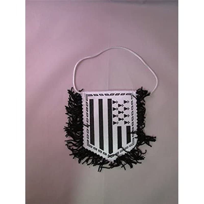 AZ FLAG - Fanion Bretagne pour Décoration Voiture Double Face avec Cordelettes - Mini Drapeau Breton - France - 13x10 cm