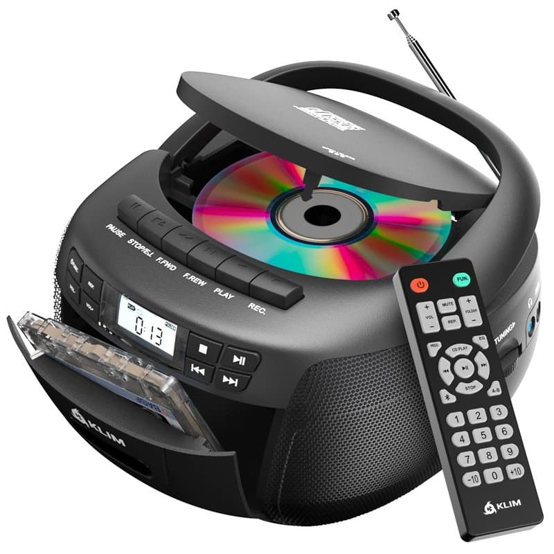 KLIM Lecteur CD & Lecteur Cassette Audio, AM/FM Poste Radio CD, Lecteur CD Bluetooth, Son stéréo, Télécommande, Enregistrement d