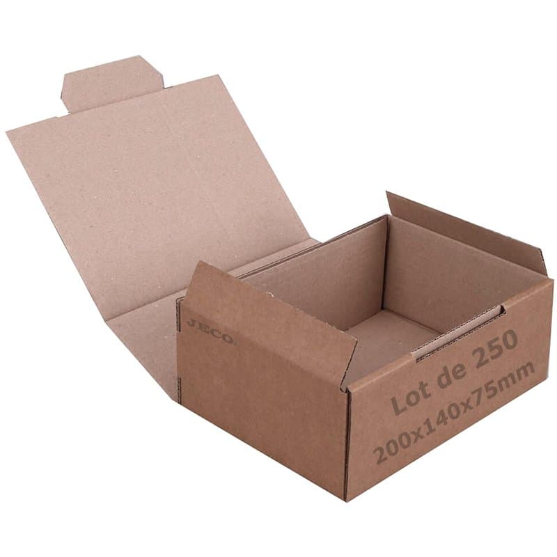 JECO - Lot de 250 boîtes postales d'expédition brunes format 200 x 140 x 75mm en carton, simple cannelure, emballage colis marro