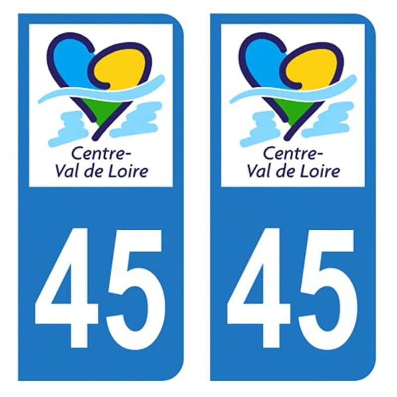HADEXIA Autocollant Stickers Plaque immatriculation Voiture Auto département 45 Loiret Logo Région Centre-Val de Loire