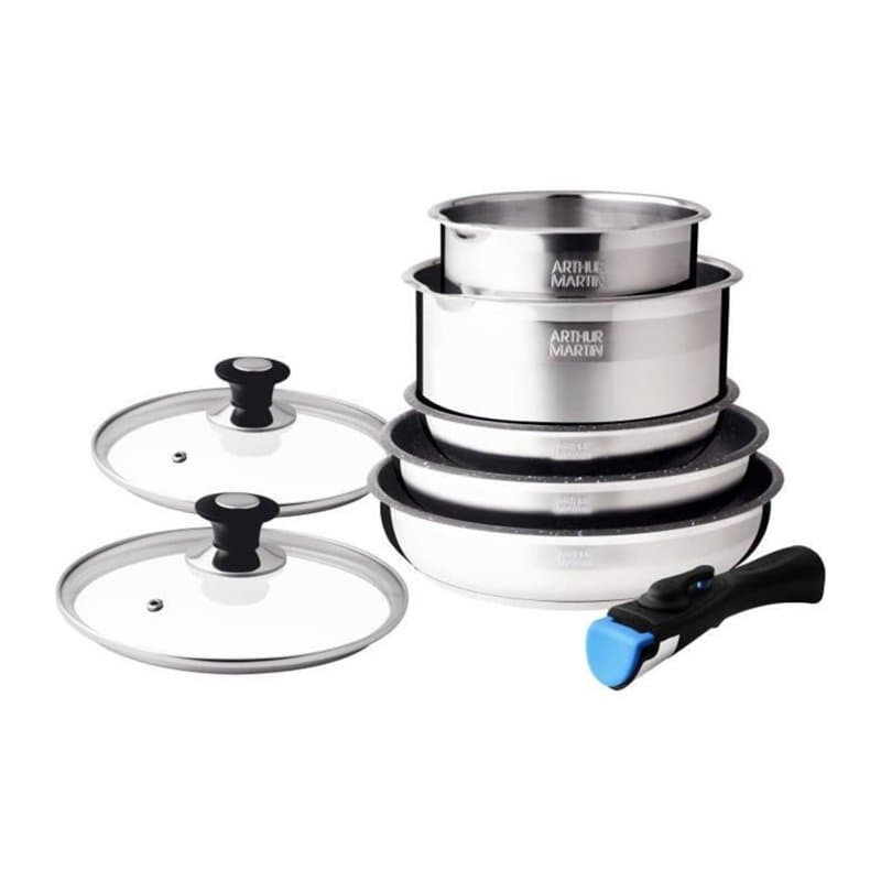 SHOP-STORY - AM2493 : Batterie de Cuisine 8 Pièces Arthur Martin Poêles et Casseroles en Inox avec Accessoires, Tous Feux Dont I