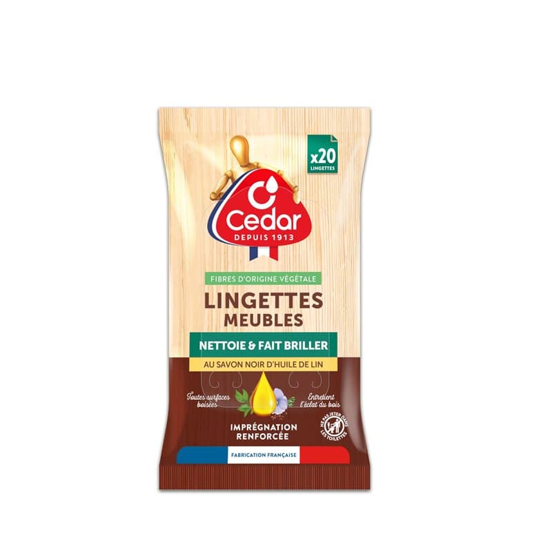O'Cedar Lingettes Meubles O'Cedar | Nettoie & fait briller les surfaces boisées : vernis, laqué, peint, mélaminé | Fibres d'orig