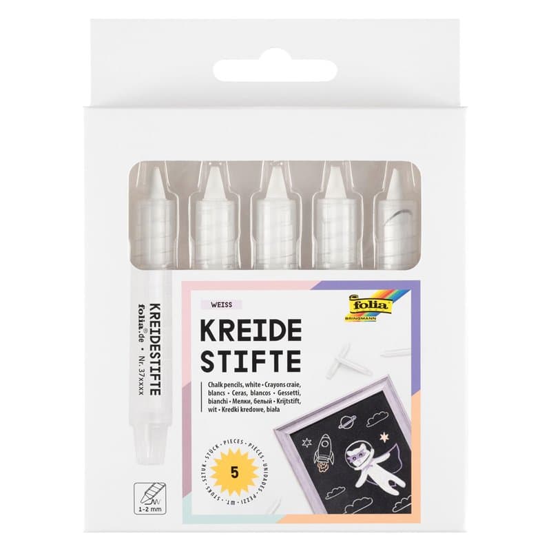 folia 370500-Set, 5 marqueurs Craie en Blanc pour Peindre sur Tableau, Verre, Papier et Autres Surfaces Lisses, Chalk, White, no