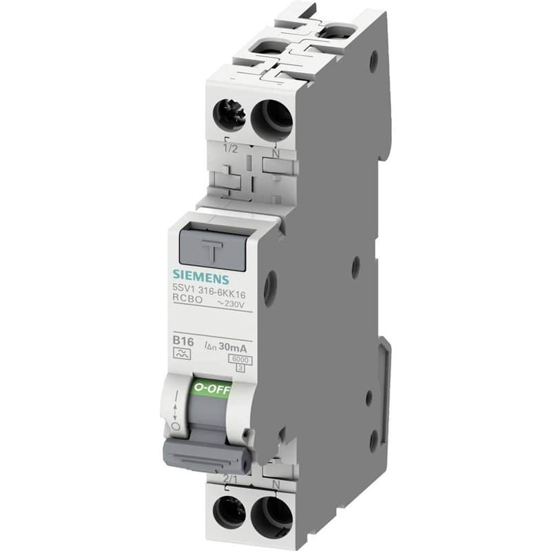 Siemens 5SV13166KK16 FI/LS Compact RCBO 1P+N 6kA Type A 30 mA B16 230 V, Protection Contre Le Courant différentiel et la Surchar