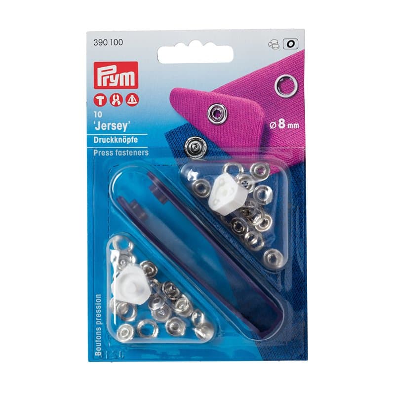 Prym 390100 Bouton Pression sans Couture « Jersey », Anneau denté, 8mm, Argent, Brass