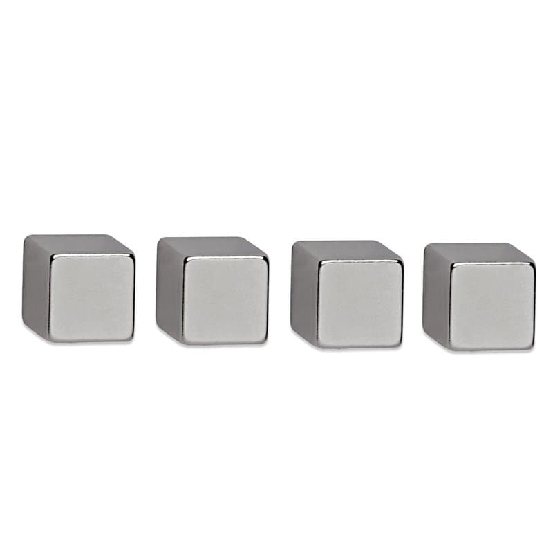 MAUL Aimant Néodyme Cubique, Lot de 4 Aimants Carrés Puissants à Usage Multiple, Aimants au Design Moderne et Élégant, 10 x 10 x