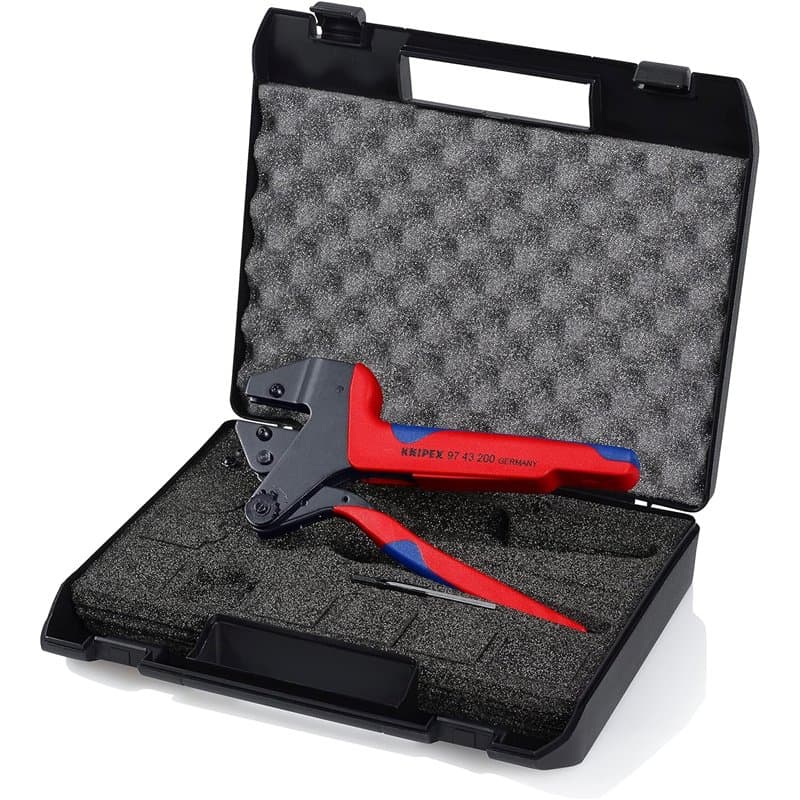 Knipex Pince à sertir universelle pour matrices de sertissage interchangeables brunie, avec gaines bi-matière 200 mm 97 43 200