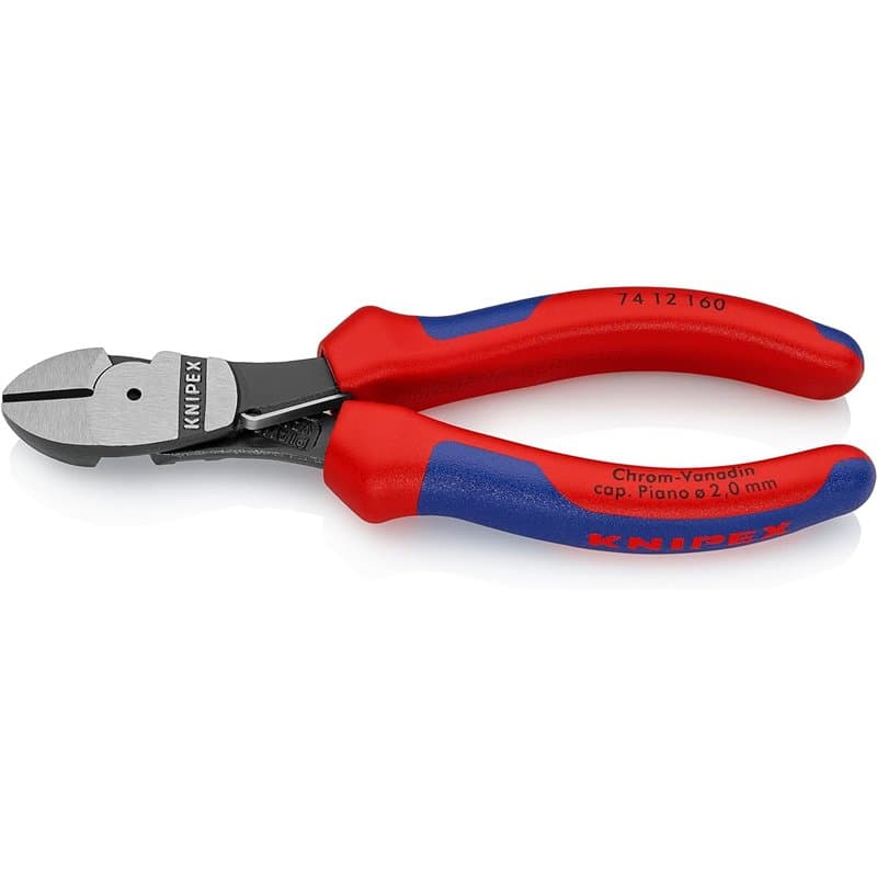 Knipex Pince coupante de côté à forte démultiplication noire atramentisée, avec gaines bi-matière 160 mm 74 12 160