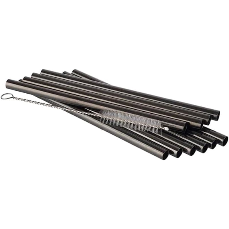 APS 93392 Lot de 11 pailles en acier inoxydable 18/8 Noir 0,8 cm x 15 cm