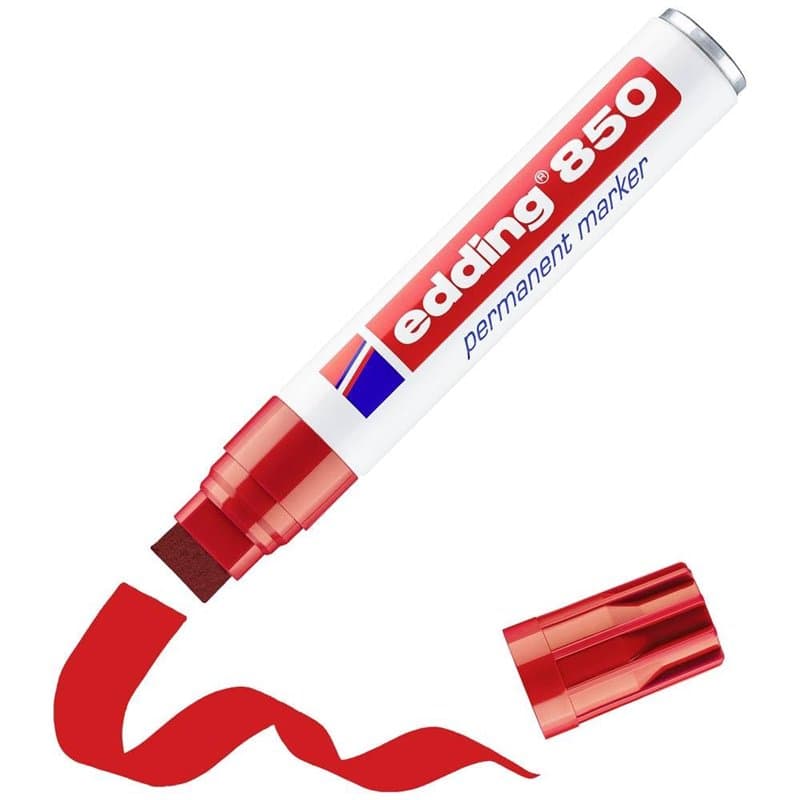 edding 850 Marqueur permanent - rouge - 1 stylo - pointe biseautée 5-15 mm - pour des marquages larges - sèche vite, résiste à l