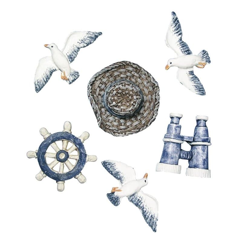 Rayher 8606600 objets en résine synthétique : épaves et débris, 6 pces, 2-4 cm, Blanche