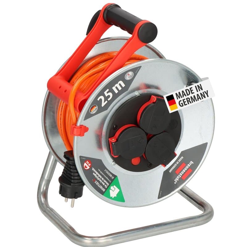 Brennenstuhl Garant S V2 1198370500 Enrouleur de câble extérieur IP44 25 m (fabriqué en Allemagne, câble de couleur de signal or