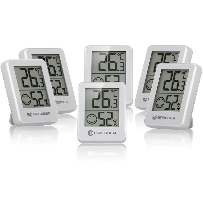 BRESSER Temeo Hygro Lot de 6 Indicateurs Thermo-hygrométriques À Poser Debout Ou À Monter Au Mur, avec Indicateur De Climat De P
