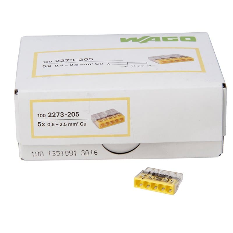 Kopp Wago 33346423 Lot de 100 bornes compactes 5 fils 0,5-2,5 mm² Transparent/jaune