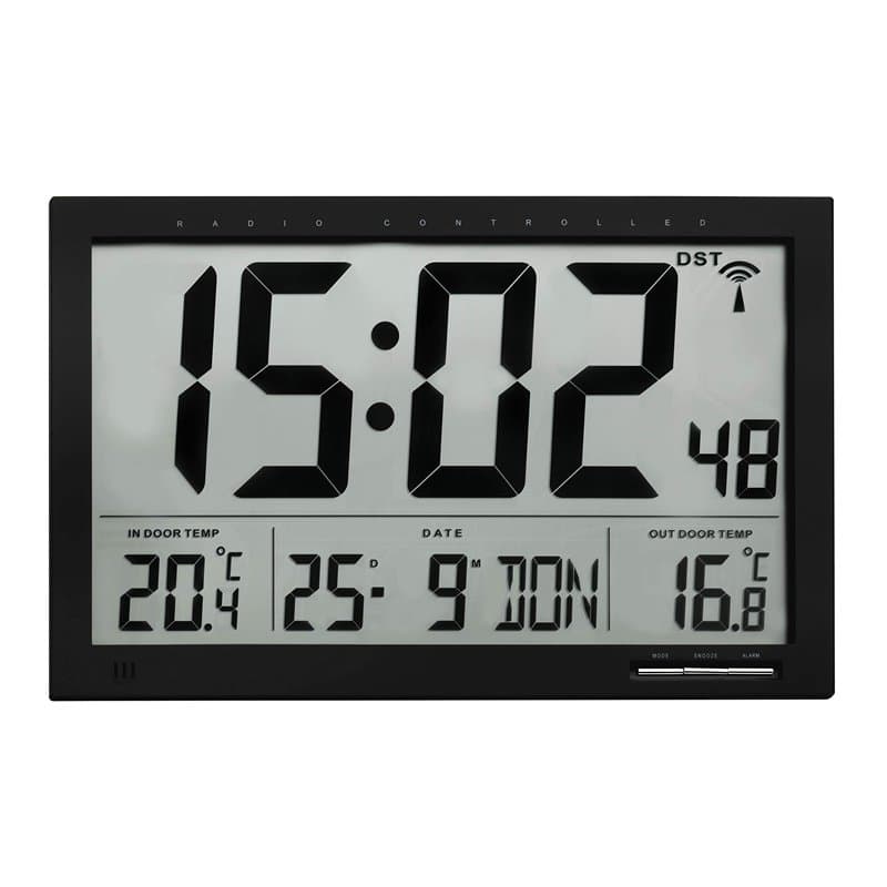 TFA Dostmann Horloge Radio-pilotée numérique XL, 60.4510.01, avec thermomètre pour la température extérieure et intérieure, Gran