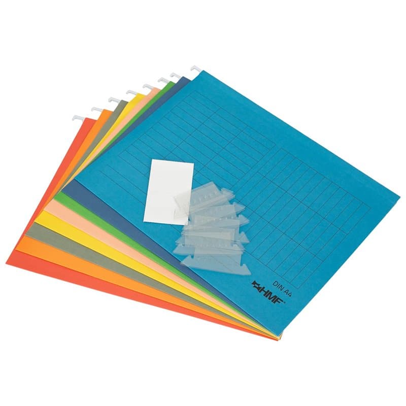 HMF 250460 Lot de 8 dossiers à suspendre, pour documents, format A4 31,4 x 24 cm, multicolore
