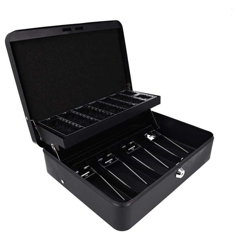 Westcott E-51003 Caisse à monnaie verrouillable (grand, 30 cm) noire | Caisse robuste avec serrure à cylindre avec 2 clés | 4 co