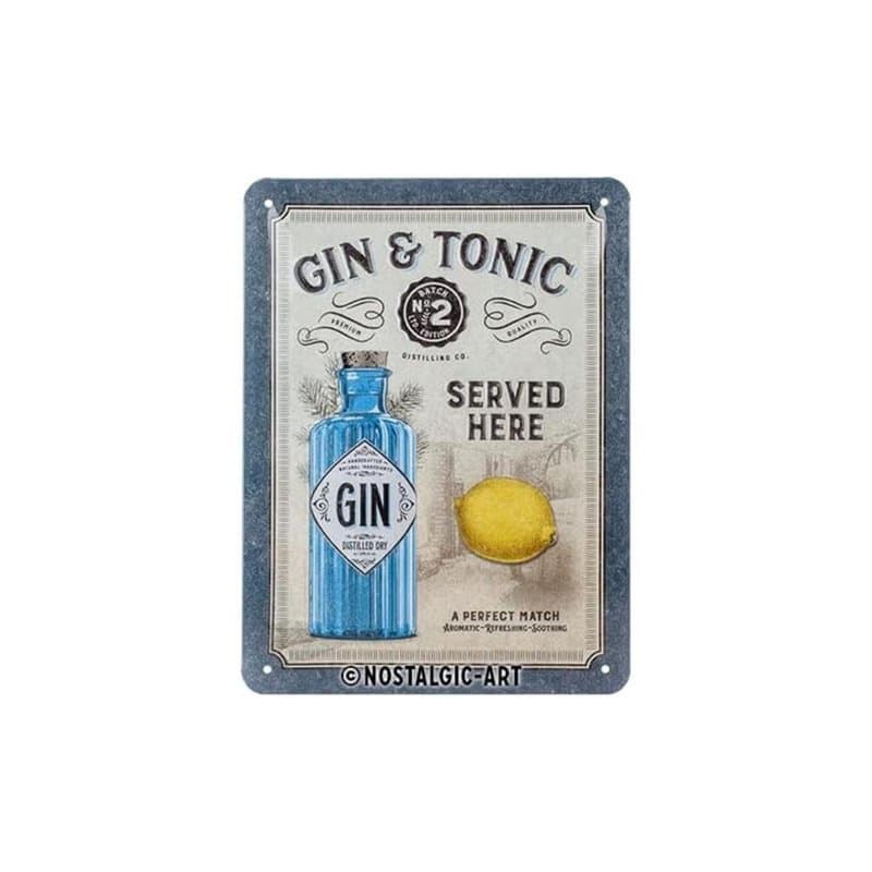 Nostalgic-Art Plaque vintage, Gin & Tonic Served Here – Idée de cadeau pour amateurs de cocktails, en métal, Design rétro pour d