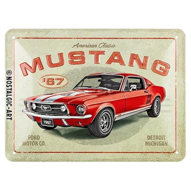 Nostalgic-Art Plaque rétro, 15 x 20 cm, Ford Mustang – GT 1967 Red – Idée cadeau pour fans de Ford, Official License Product (OL