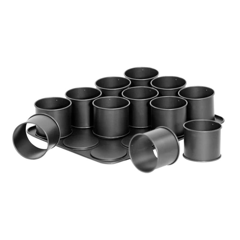 Zenker 7402 Plaque pâtisserie avec 12 mini moules ronds, 12 mini moule à flan, 12 petits moules gâteaux hauts, plaque cuisson, A