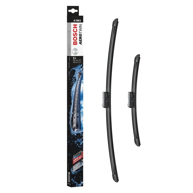 Bosch A746S - Balais d'essuie–glace Aerotwin - Longueur : 600/340 mm - 1 paire de balais avant, Noir