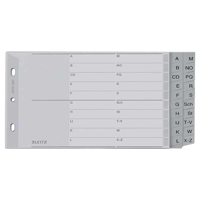 Leitz Intercalaires A5 Touches A-Z (Séparation A-L et M-Z), 20 Feuilles, Extra-Large, Gris, Onglets Renforcés en Plastique Résis