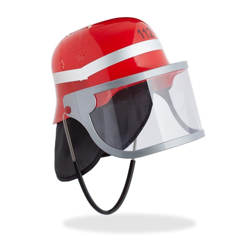 Relaxdays 10029922 Casque de Pompier pour Enfant, avec Visière, Protection nuque & Sangle pour Menton, Déguisement, Rouge 1 élém