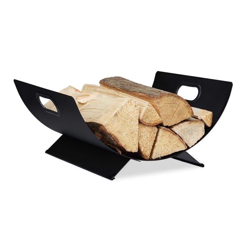 Relaxdays Panier Bois de cheminée, en métal, Corbeille pour Rangement de bûches, 18,5 x 40 x 33 cm; Gros Panier Noir