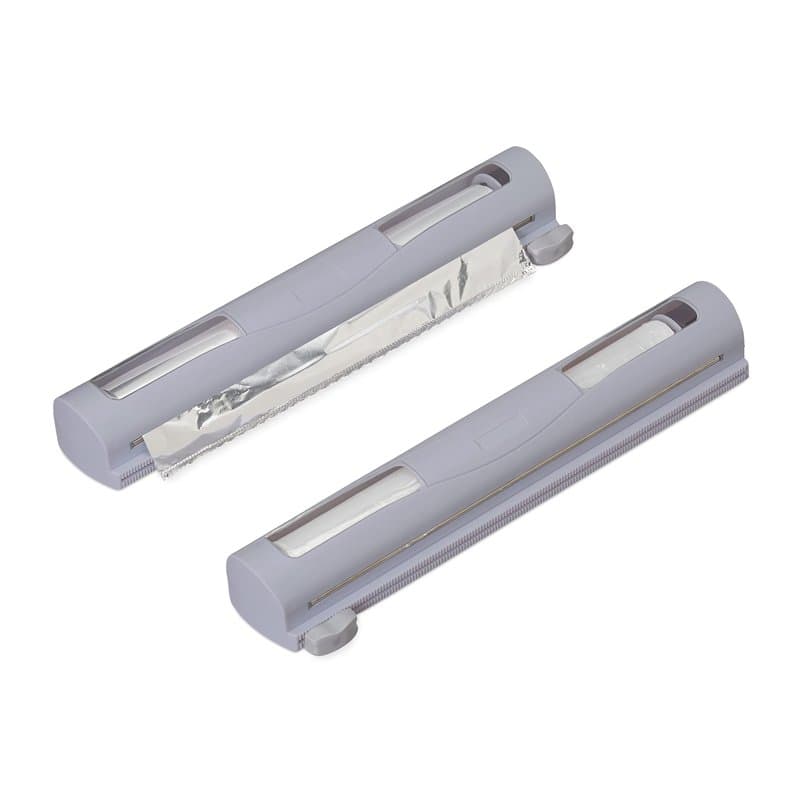Relaxdays Distributeur film alimentaire, lot de 2, pour papier aluminium et cellophane, fenêtre de visualisation, gris