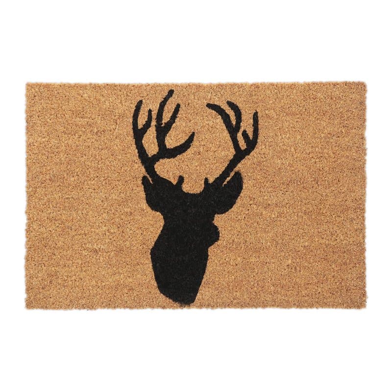 Relaxdays Paillasson Coco, Tapis d’entrée cerf, antidérapant, résistant, 40 x 60 cm, intérieur, extérieur, Nature/Noir