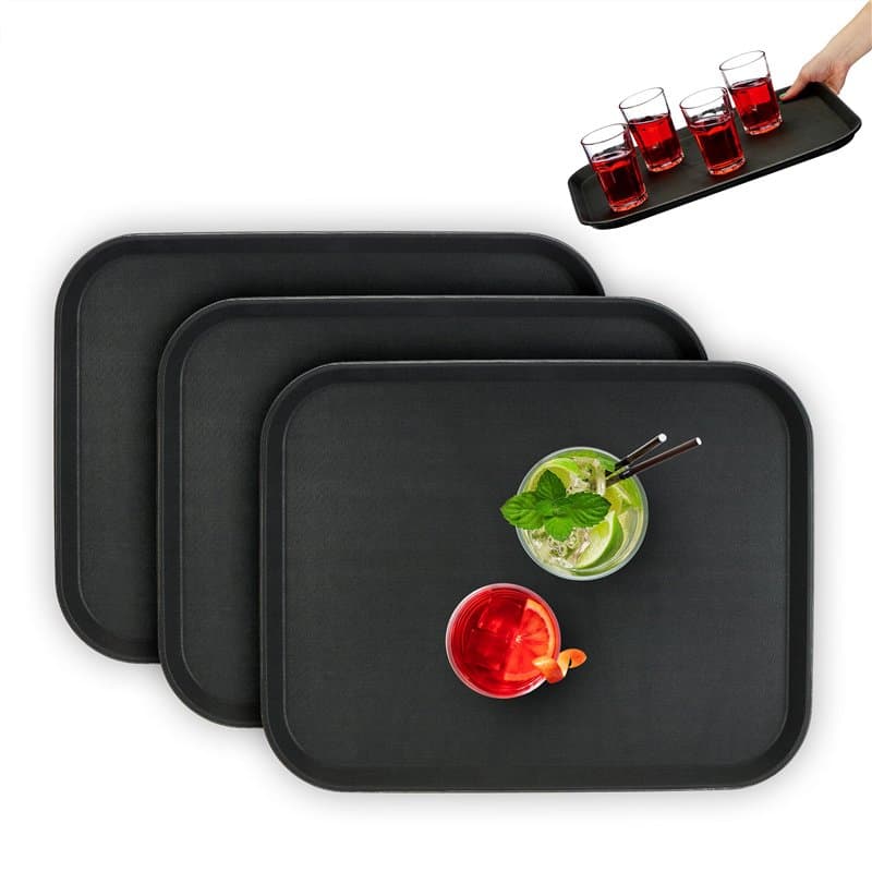 Relaxdays Lot de 3 Plateaux de Service, antidérapants, rectangulaires, pour la Restauration, LxP : 46 x 35 cm, Noir