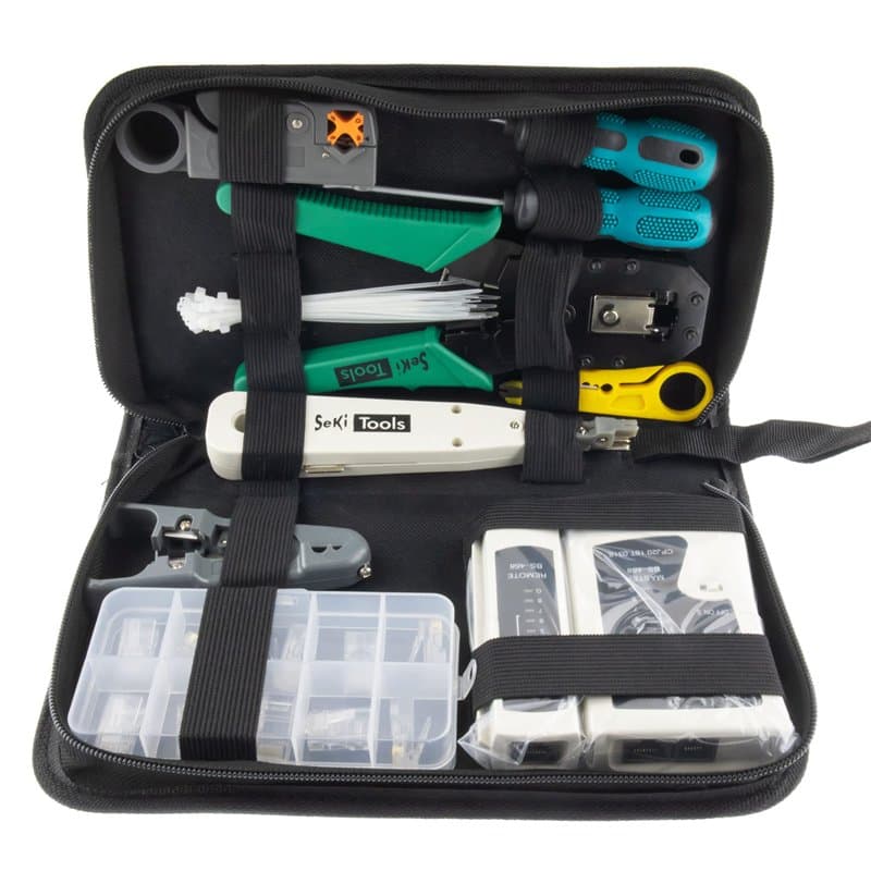 SeKi Kit d'outils réseau 10 pièces avec testeur de câble pour câble patch RJ45, pince à sertir pour fiches réseau, outil d'inser