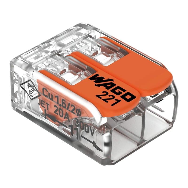 WAGO Lot de 16 bornes de connexion 221-412 | 2 pôles, jusqu'à 4 mm², connecteur de câble compact avec levier pour tous les types
