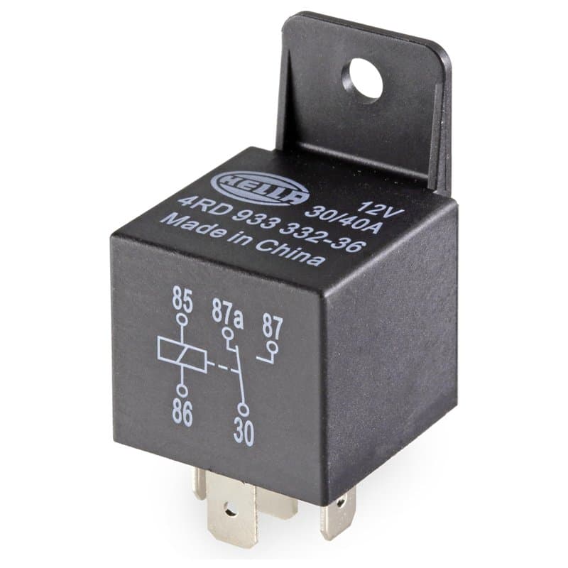 HELLA Relais, courant de travail - 12V - 5pôle - Relais inverseurs - avec support - 4RD 933 332-361