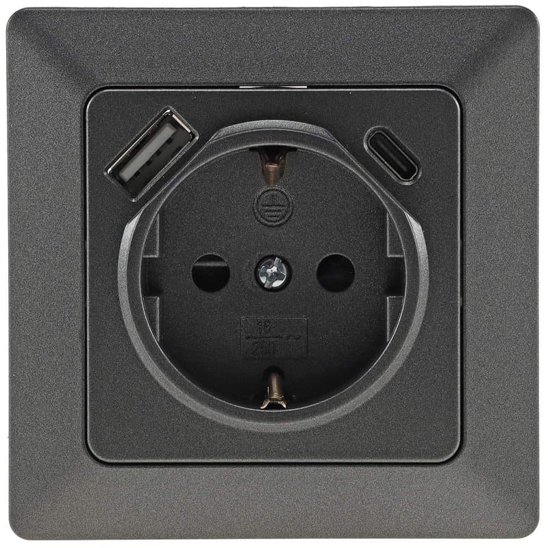 MILOS Prise avec USB C - Prise encastrée 250 V/16 A - Prise encastrée - Connecteur de serrage - Prise de contact de protection a