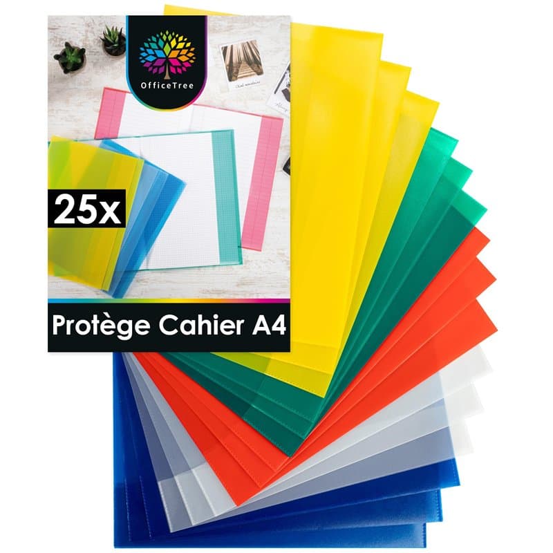 OfficeTree 25x Protège Cahier A4 Multicolores - Couvre Cahier A4 - Protege Cahier A4 - Protege Cahier 21x29.7 avec Rabat - Couvr