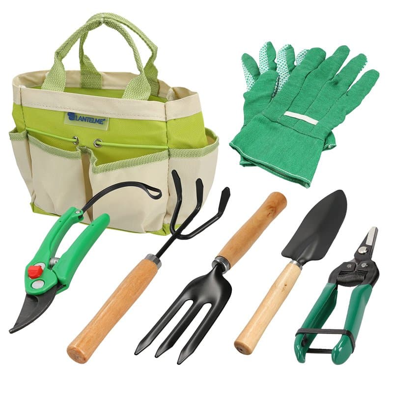 Ensemble d'outils de Jardin 7 pièces, Outils de Jardin avec Sac, Ensemble d'outils de Jardin, Ciseaux à Roses, Pelle, râteau, cu