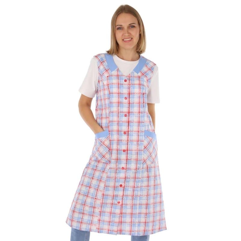 Schuerzenfabrik Blouse boutonnée pour femme - En tissu mélangé - À carreaux - Sans manches - Tablier de cuisine, Motif 12, 46
