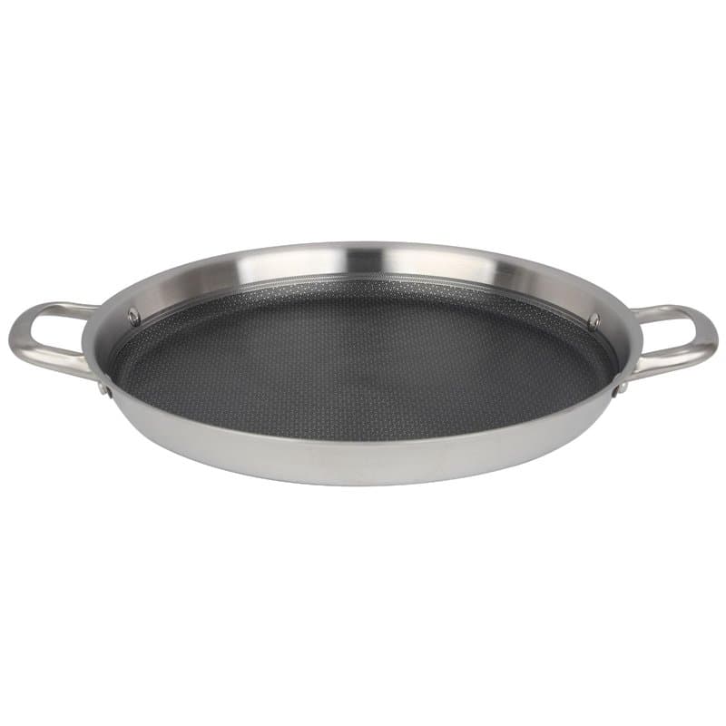 4BIG.fun Poêle à paella, en acier inoxydable, 32 cm, antiadhésive, structure en nid d'abeille, traditionnelle, passe au four, à