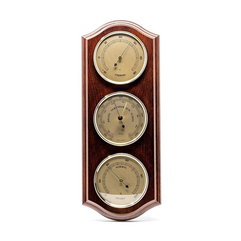 Fischer 9176-22 Station météo avec thermomètre, baromètre, hygromètre, boîtier en bois véritable fabriqué en Allemagne