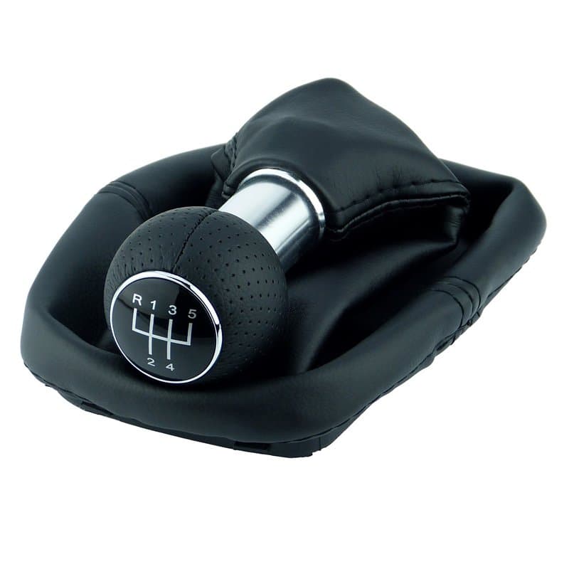 L&P A252-7 Soufflet de levier de vitesses et pommeau en cuir Noir Avec cadre 5 vitesses Pommeau de 23 mm Pièce de rechange Plug&