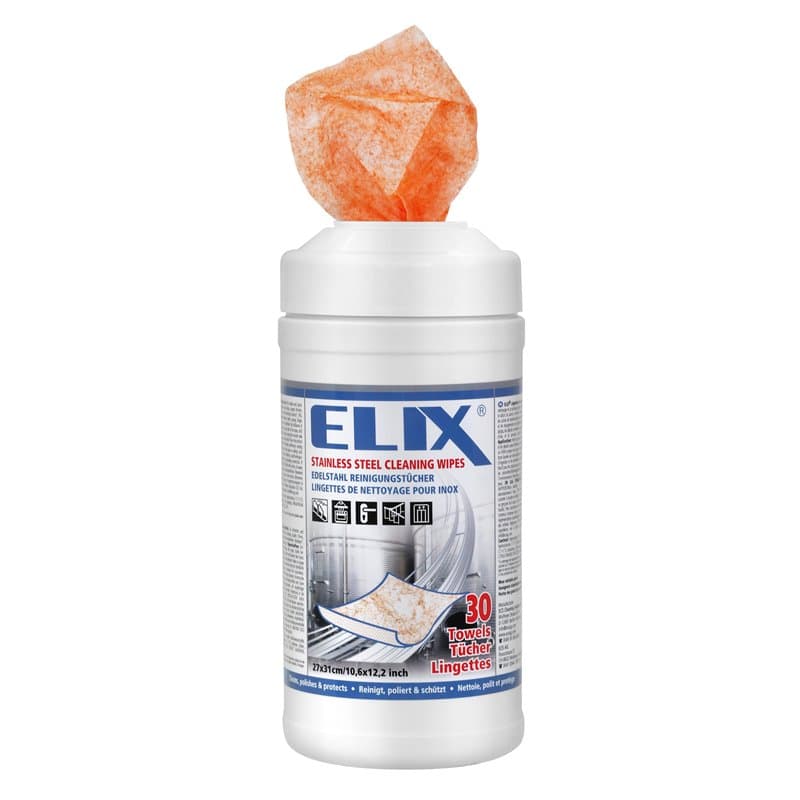 ELIX Lingettes de Nettoyage pour Inox - Pour l'Acier Onoxydable, l'Aluminium, la Céramique, le Chrome, le Cuivre et le Laiton -