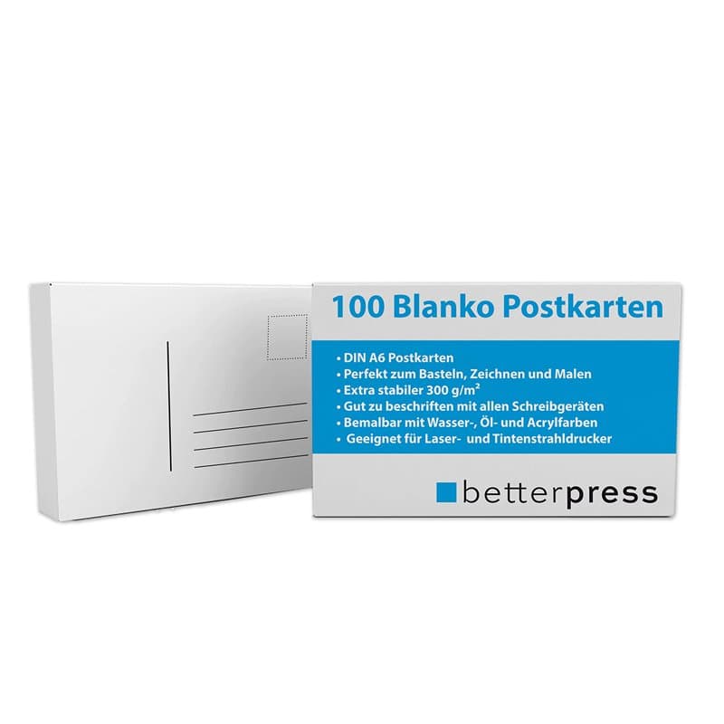 Betterpress Lot de 100 cartes postales vierges format A6 à personnaliser soi-même - En carton blanc - Pour imprimer, peindre, br